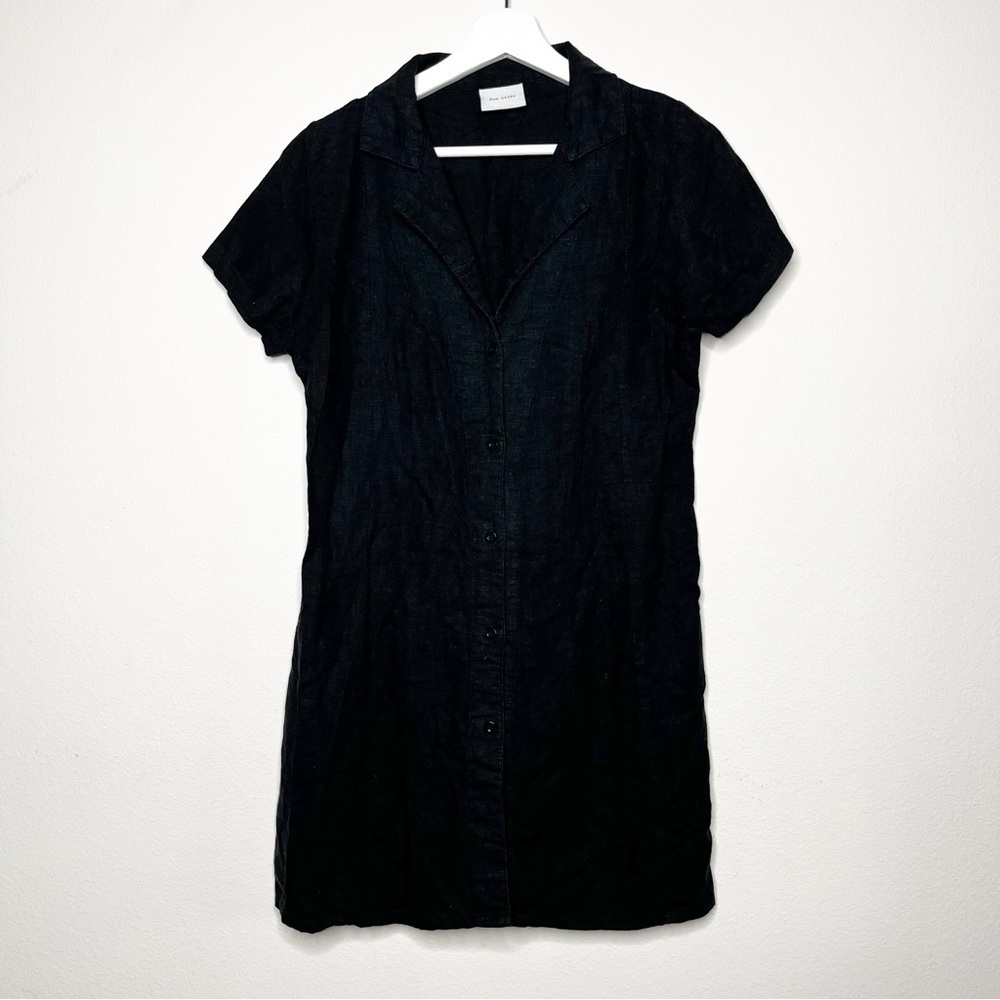 Rue Stiic Black Linen Blend Mini Shirt Dress